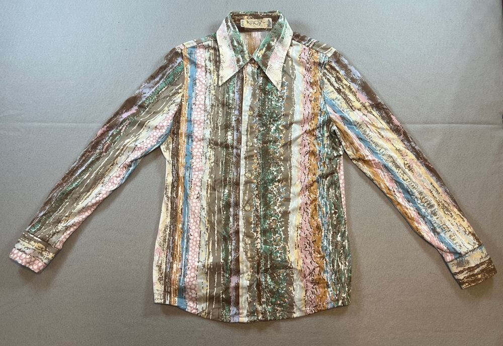VTG KACY New York 70's Colorful Women's Long Sleeve, Button Up Blouse Size 11/12